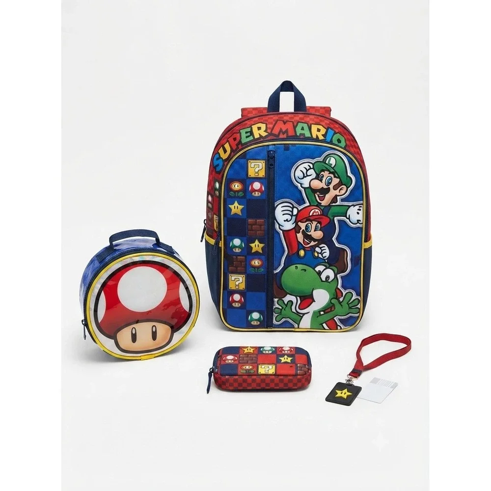 Nintendo Super Mario Kids 17 Inch Backpack 4 Piece Set Mario Luigi Yoshi New